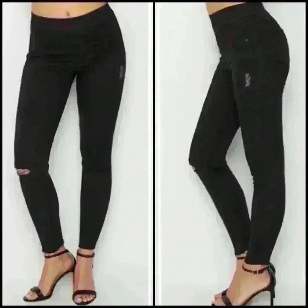 Spanx Vintage Distressed Pull On Tummy Shaping Skinny Jeans Vintage Black Size M